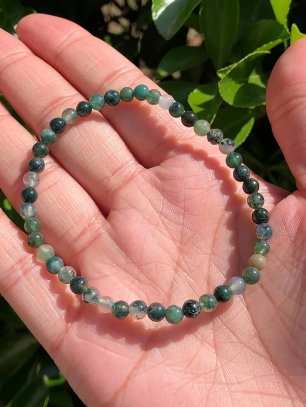 Handmade Moss Agate Crystal Stone Bead Stretch Bracelet 4mm nwt